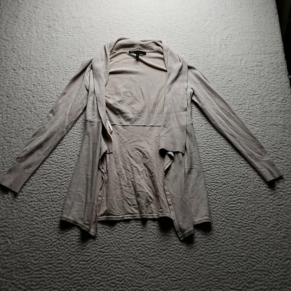 White House Black Market Cardigan Sweater Womens XS Beige V Neck Open Front Knit
